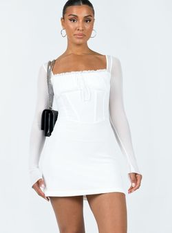 Style 1190441 Princess Polly White Size 6 Euphoria Sheer Long Sleeve Cocktail Dress on Queenly