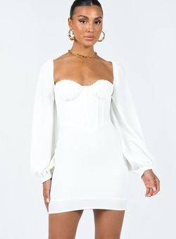 Style 1192208 Princess Polly White Size 0 Jersey Corset Summer Long Sleeve Cocktail Dress on Queenly