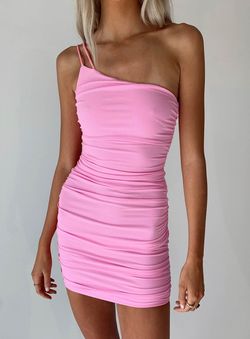 Style 1122959 Princess Polly Pink Size 0 Sheer One Shoulder Tall Height Jersey Cocktail Dress on Queenly