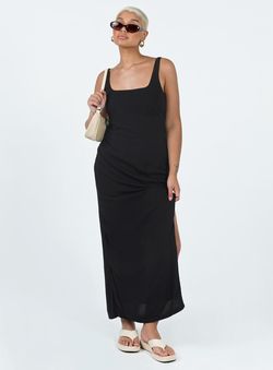 Style 1183935 Princess Polly Black Size 2 Tall Height Jersey Side slit Dress on Queenly