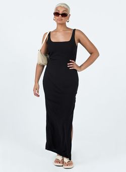Style 1183936 Princess Polly Black Size 4 Tall Height Jersey Side slit Dress on Queenly
