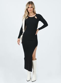 Style 1181804 Princess Polly Black Size 10 Tall Height Jersey Side slit Dress on Queenly