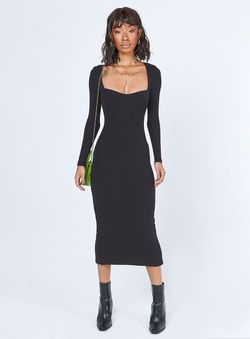 Style 1122296 Princess Polly Black Size 6 Wedding Guest Long Sleeve Backless Side slit Dress on Queenly