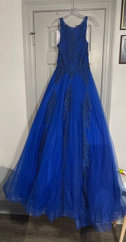 Jovani Royal Blue Size 4 Floor Length Ball gown on Queenly
