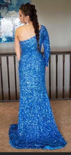 Sherri Hill Blue Size 4 Military Floor Length Prom Straight Dress on Queenly