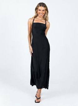 Style 1183974 Princess Polly Black Size 10 Tall Height Jersey Side slit Dress on Queenly