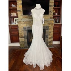 Jovani White Size 8 V Neck Sweetheart Embroidery Pageant Mermaid Dress on Queenly