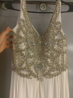 Mac Duggal White Size 8 Jewelled Prom Euphoria Pageant Side slit Dress on Queenly