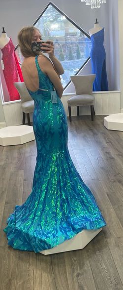 Jovani Blue Size 00 Appearance Floor Length Backless Mermaid Dress on Queenly