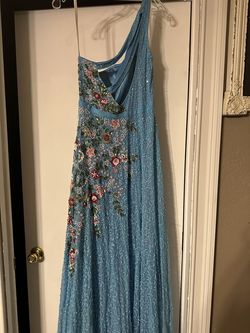 Primavera Blue Size 14 Floor Length Tall Height Plus Size Straight Dress on Queenly