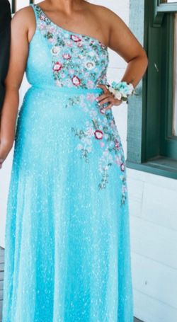 Primavera Blue Size 14 Floor Length Prom Plus Size Straight Dress on Queenly