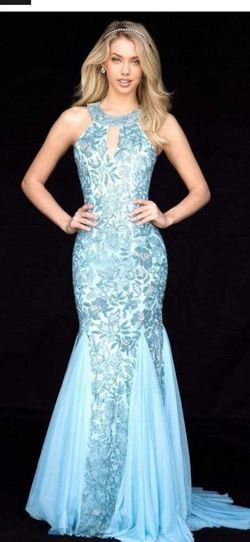 Sherri Hill Blue Size 2 Tulle Floor Length Mermaid Dress on Queenly