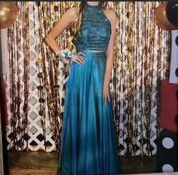 Sherri Hill Blue Size 4 Floor Length A-line Dress on Queenly