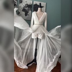 Jovani White Size 2 Bridal Shower Homecoming Belt Overskirt Jumpsuit Dress on Queenly