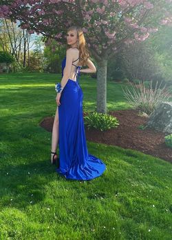 La Femme Blue Size 0 Jersey Prom Side slit Dress on Queenly