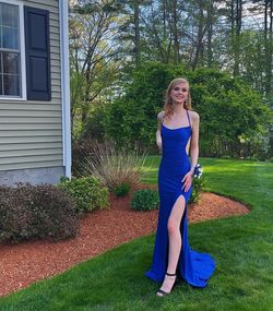 La Femme Blue Size 0 Jersey Prom Side slit Dress on Queenly