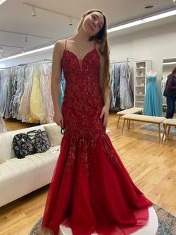 Splash Red Size 8 Prom Military Mermaid Dress on Queenly