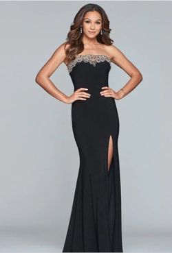 Style S10200 Faviana Black Size 4 Floor Length Jersey Side slit Dress on Queenly