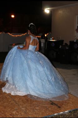 Dancing Queen Blue Size 4 Quinceaera Floor Length Ball gown on Queenly