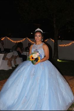 Dancing Queen Blue Size 4 Quinceanera Quinceañera Floor Length Ball gown on Queenly