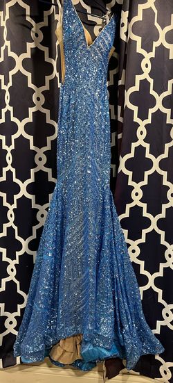 Jovani Blue Size 4 Floor Length Homecoming Train Dress on Queenly