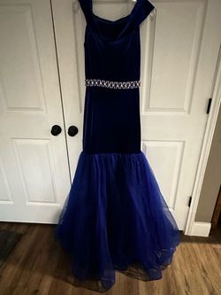 Ashley Lauren Blue Size 4 Jewelled Black Tie Prom Tulle Mermaid Dress on Queenly