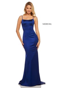 Sherri Hill Blue Size 4 Floor Length Military Mermaid Dress on Queenly