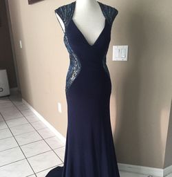 Tony Bowls Blue Size 6 Military Floor Length Straight Dress on Queenly