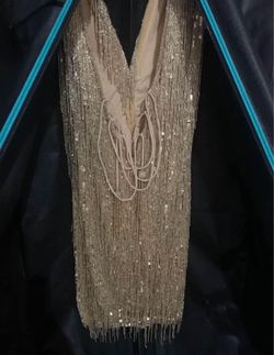 Sherri Hill Gold Size 6 Floor Length Sorority Formal Sheer A-line Dress on Queenly