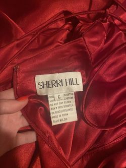 Style № 51631  Sherri Hill Red Size 4 Backless Silk Floor Length A-line Dress on Queenly