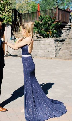 Jovani Blue Size 00 Black Tie Prom Floor Length Train Side slit Dress on Queenly