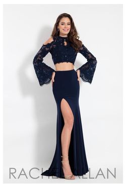 Rachel Allan Blue Size 14 Jersey Sheer Straight Dress on Queenly