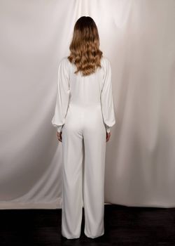 Studio Serravalle White Size 4 Tall Height Bachelorette Jumpsuit Dress on Queenly
