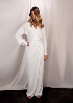 Studio Serravalle White Size 8 Tall Height Bachelorette Floor Length Jumpsuit Dress on Queenly