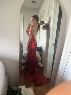 Hebeos.com Red Size 2 Backless Military Floor Length Mermaid Dress on Queenly