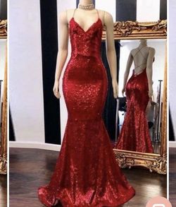 Hebeos.com Red Size 2 Backless Military Floor Length Mermaid Dress on Queenly
