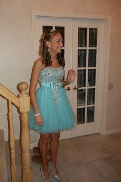 Sherri Hill Blue Size 4 Overskirt Two Piece Teal Cocktail Dress on Queenly