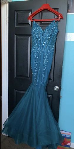 Jovani Blue Size 14 Military Floor Length Plus Size Mermaid Dress on Queenly