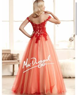 Mac Duggal Red Size 2 Sheer Lace Floor Length Ball gown on Queenly