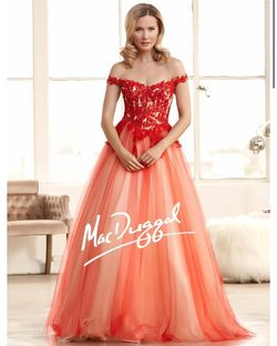 Mac Duggal Red Size 2 Sheer Lace Floor Length Ball gown on Queenly