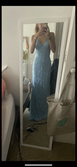Style #196 Aleta Blue Size 0 Floor Length Military Mermaid Dress on Queenly