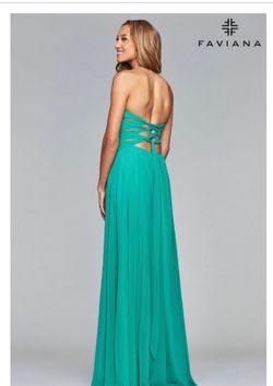 Faviana Green Size 2 Halter Military Floor Length A-line Dress on Queenly