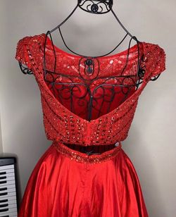 Sherri Hill Red Size 4 Homecoming Beaded Top Sheer Cocktail Dress on Queenly
