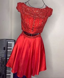 Sherri Hill Red Size 4 Homecoming Beaded Top Sheer Cocktail Dress on Queenly