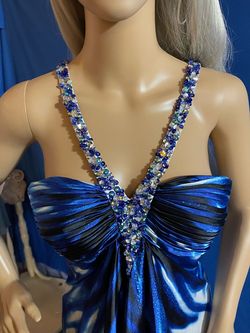 Cache Royal Blue Size 4 Satin Floor Length A-line Dress on Queenly