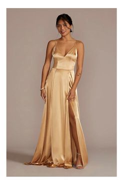 David's bridal Gold Size 8 Mini Pockets Cocktail Side slit Dress on Queenly