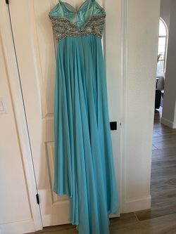 Mac Duggal Light Blue Size 4 Turquoise Prom Straight Dress on Queenly