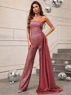 Style FSWB0011 Faeriesty Pink Size 4 Jersey Summer Prom Jumpsuit Dress on Queenly