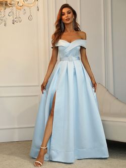 Style FSWD0195 Faeriesty Blue Size 8 Prom Silk Side Slit Ball gown on Queenly