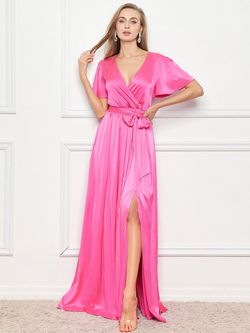Style FSWD0251 Faeriesty Pink Size 16 Plus Size Silk Black Tie Spandex Straight Dress on Queenly